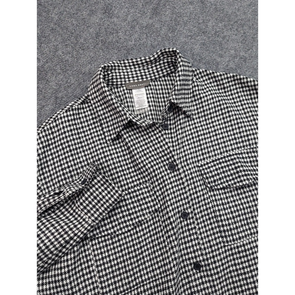 Sans Souci Shirt Womens Large Black White Houndstooth Button Up Shacket